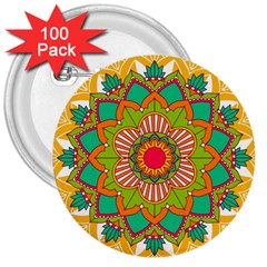 Mandala Patterns Yellow 3  Buttons (100 Pack) 