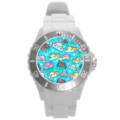Cloud Seamless Pattern Round Plastic Sport Watch (l)