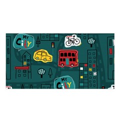 Seamless-pattern-hand-drawn-with-vehicles-buildings-road Satin Shawl