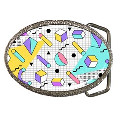 Tridimensional-pastel-shapes-background-memphis-style Belt Buckles by Vaneshart