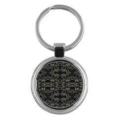 Stylized Golden Ornate Nature Motif Print Key Chain (round) by dflcprintsclothing