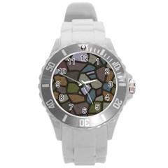Cartoon Colored Stone Seamless Background Texture Pattern   Round Plastic Sport Watch (l)