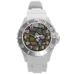 Cartoon colored stone seamless background texture pattern   Round Plastic Sport Watch (L) Front