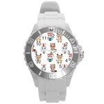 Cute cartoon boho animals seamless pattern Round Plastic Sport Watch (L) Front