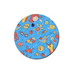Hand Drawn Seamless Pattern Summer Time Rubber Coaster (round) 