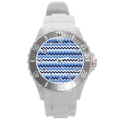 Zigzag Pattern Seamless Zig Zag Background Color Round Plastic Sport Watch (l)