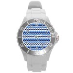 Zigzag pattern seamless zig zag background color Round Plastic Sport Watch (L) Front