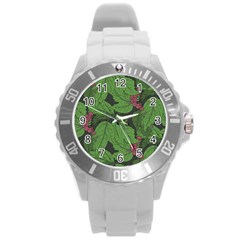 Seamless Pattern With Hand Drawn Guelder Rose Branches Round Plastic Sport Watch (l)