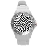 Weaving racing flag, black and white chess pattern Round Plastic Sport Watch (L) Front