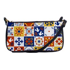 Mexican Talavera Pattern Ceramic Tiles With Flower Leaves Bird Ornaments Traditional Majolica Style Shoulder Clutch Bag by BangZart