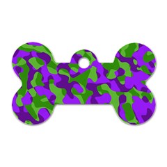 Purple And Green Camouflage Dog Tag Bone (one Side) by SpinnyChairDesigns