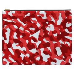 Red And White Camouflage Pattern Cosmetic Bag (xxxl) by SpinnyChairDesigns