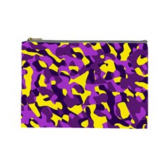 Purple And Yellow Camouflage Pattern Cosmetic Bag (large) by SpinnyChairDesigns