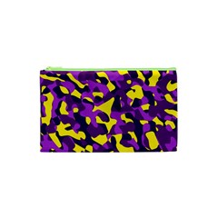 Purple And Yellow Camouflage Pattern Cosmetic Bag (xs) by SpinnyChairDesigns