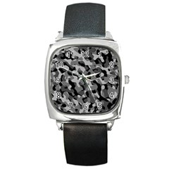 Grey And Black Camouflage Pattern Square Metal Watch by SpinnyChairDesigns