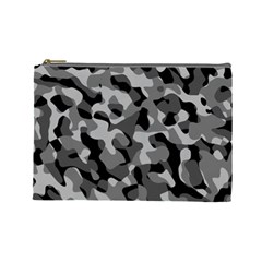 Grey And Black Camouflage Pattern Cosmetic Bag (large) by SpinnyChairDesigns