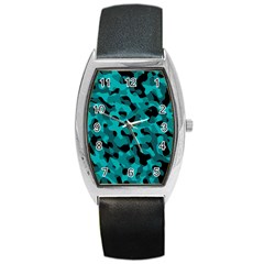 Black And Teal Camouflage Pattern Barrel Style Metal Watch by SpinnyChairDesigns