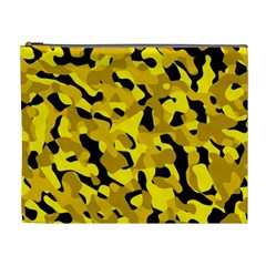 Black And Yellow Camouflage Pattern Cosmetic Bag (xl) by SpinnyChairDesigns