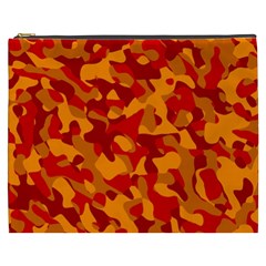 Red And Orange Camouflage Pattern Cosmetic Bag (xxxl) by SpinnyChairDesigns