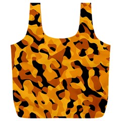 Orange And Black Camouflage Pattern Full Print Recycle Bag (xxl) by SpinnyChairDesigns