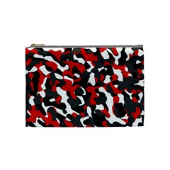 Black Red White Camouflage Pattern Cosmetic Bag (medium) by SpinnyChairDesigns