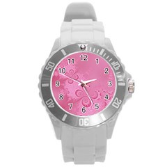 Pink Intricate Swirls Pattern Round Plastic Sport Watch (l)