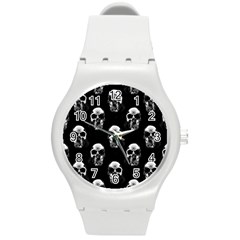 Black And White Skulls Round Plastic Sport Watch (m)