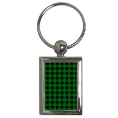 Black Dark Green Buffalo Plaid Key Chain (rectangle) by SpinnyChairDesigns