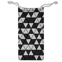 Black And White Triangles Pattern Jewelry Bag by SpinnyChairDesigns