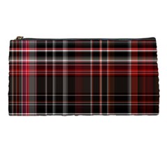 Red Black White Plaid Stripes Pencil Case by SpinnyChairDesigns