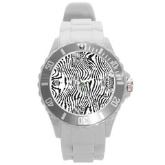 Zebra Print Stripes Round Plastic Sport Watch (l)