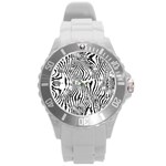 Zebra Print Stripes Round Plastic Sport Watch (L) Front
