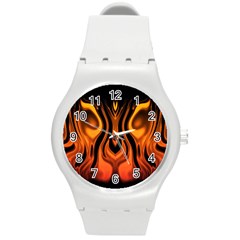 Fire And Flames Pattern Round Plastic Sport Watch (m)