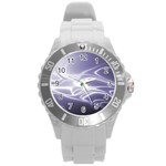 Violet Glowing Swirls Round Plastic Sport Watch (L) Front
