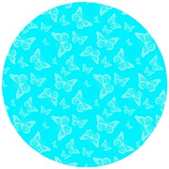 Aqua Blue Butterfly Print Wooden Puzzle Round by SpinnyChairDesigns