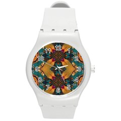 Teal And Orange Round Plastic Sport Watch (m)
