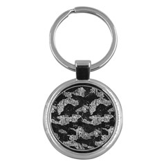 Black And White Cracked Abstract Texture Print Key Chain (round) by dflcprintsclothing