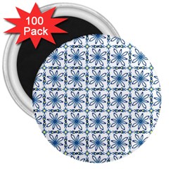Azulejo Style Blue Tiles 3  Magnets (100 Pack)