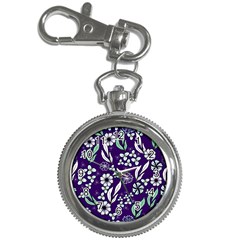Floral Blue Pattern Key Chain Watches by MintanArt