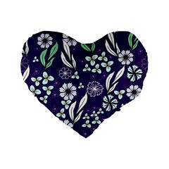 Floral Blue Pattern  Standard 16  Premium Flano Heart Shape Cushions by MintanArt