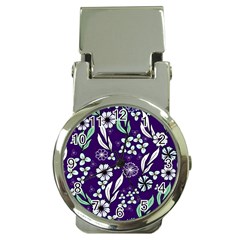Floral Blue Pattern  Money Clip Watches by MintanArt