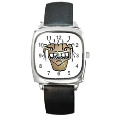 Sketchy Monster Head Drawing Square Metal Watch