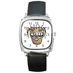 Sketchy Monster Head Drawing Square Metal Watch Front