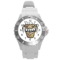Sketchy Monster Head Drawing Round Plastic Sport Watch (l)