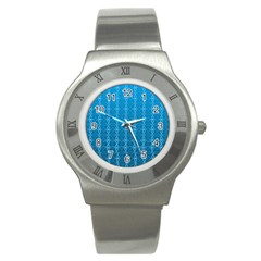 Background Texture Pattern Blue Stainless Steel Watch by Dutashop