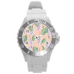 Leaf Pink Round Plastic Sport Watch (l)