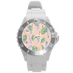 Leaf Pink Round Plastic Sport Watch (L) Front