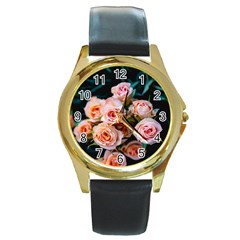 Sweet Roses Round Gold Metal Watch by LW323