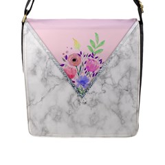 Minimal Pink Floral Marble A Flap Closure Messenger Bag (l) by gloriasanchez
