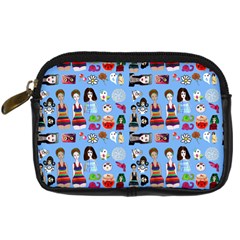 Drawing Collage Blue Digital Camera Leather Case